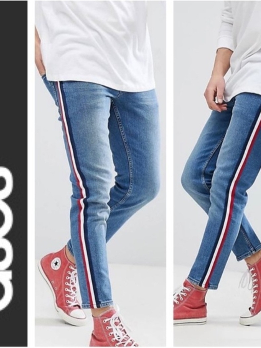ASOS Slim Blue Jeans with Red & White Side Stripe